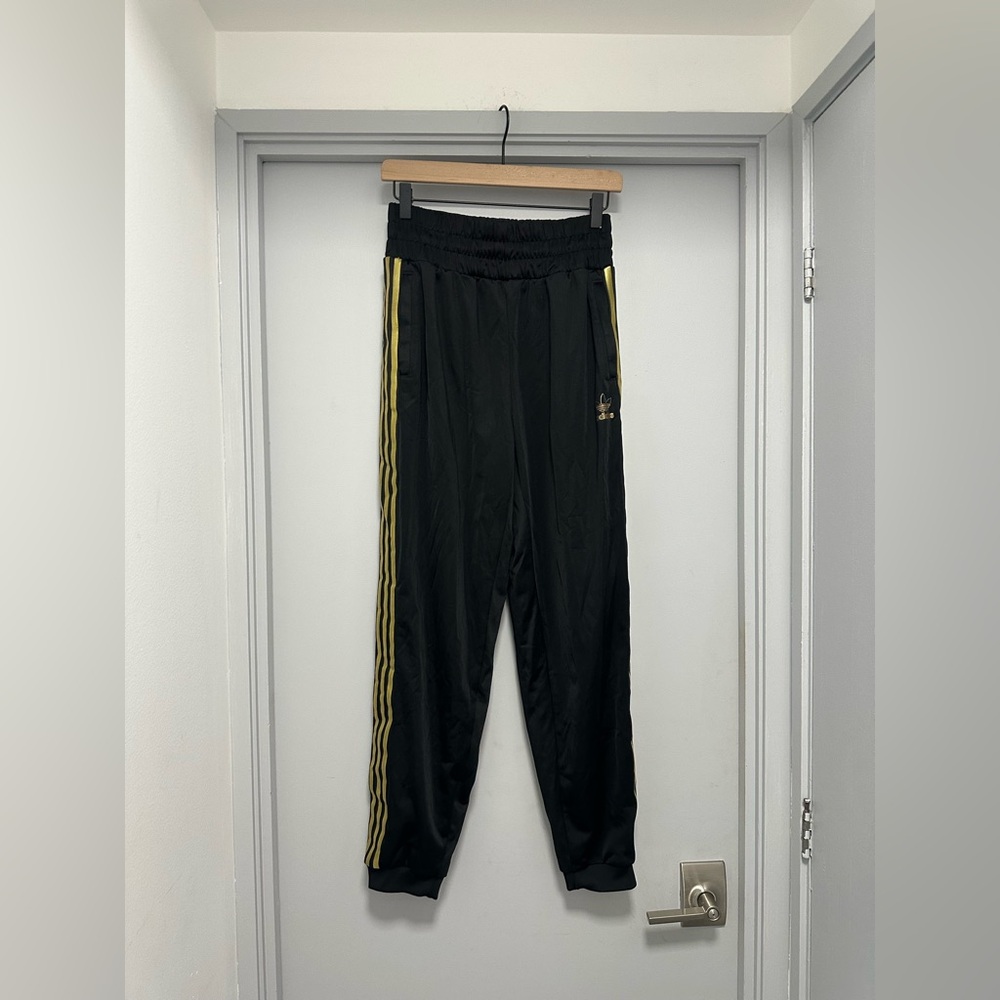 Adidas Jogger Black Track Pants with Gold Side Stripes
